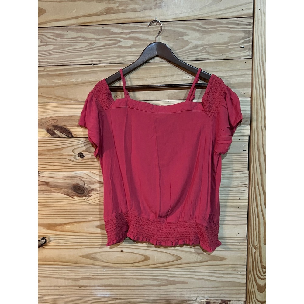 Cato Est. 1946 Red Pink Off Shoulder Smocked Boho Peasant Top Womens 18/20W Plus